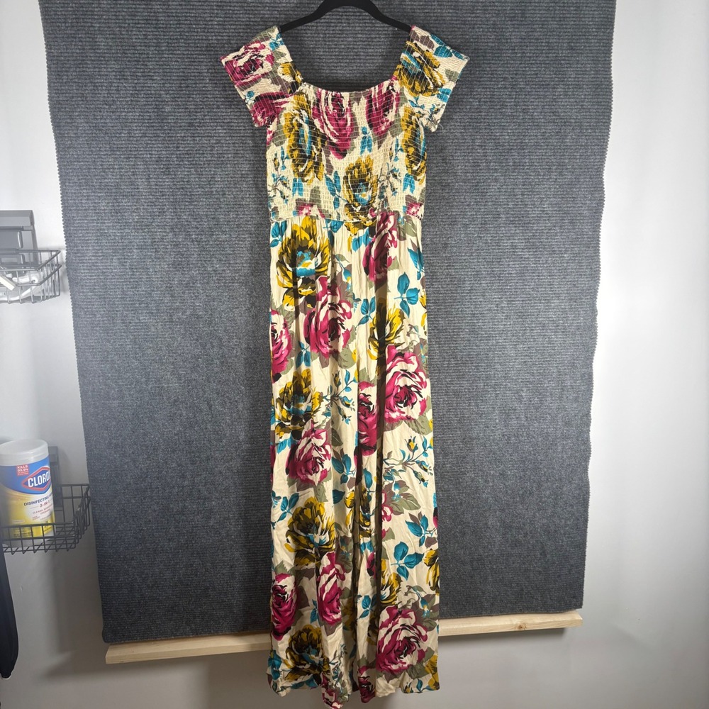 Band of Gypsies Floral Jumper Maxi Romper Large Cream Boho Cottagecore